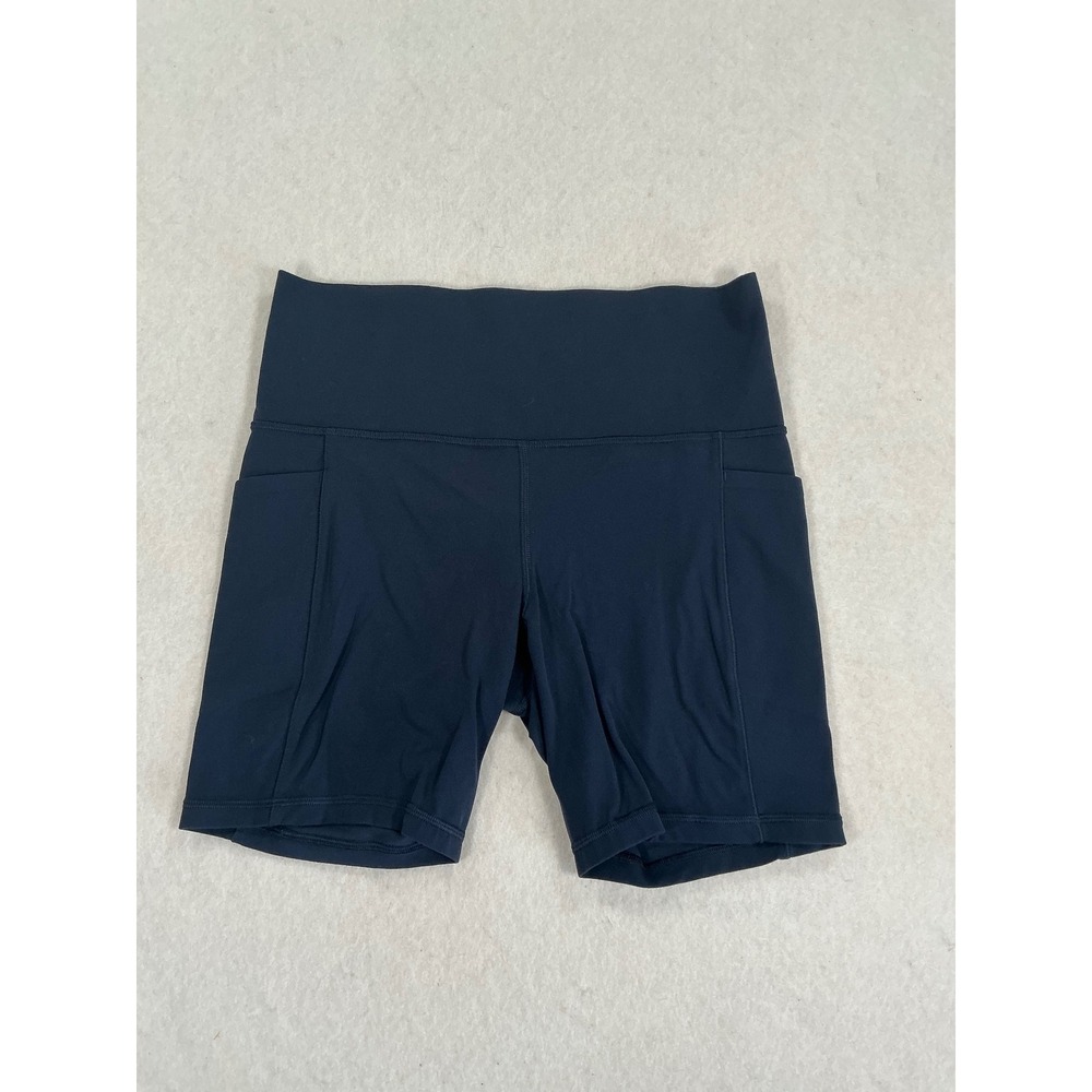 Athleta Salutation Stash 7 Short Navy Blue High Rise Yoga Biker Shorts Medium